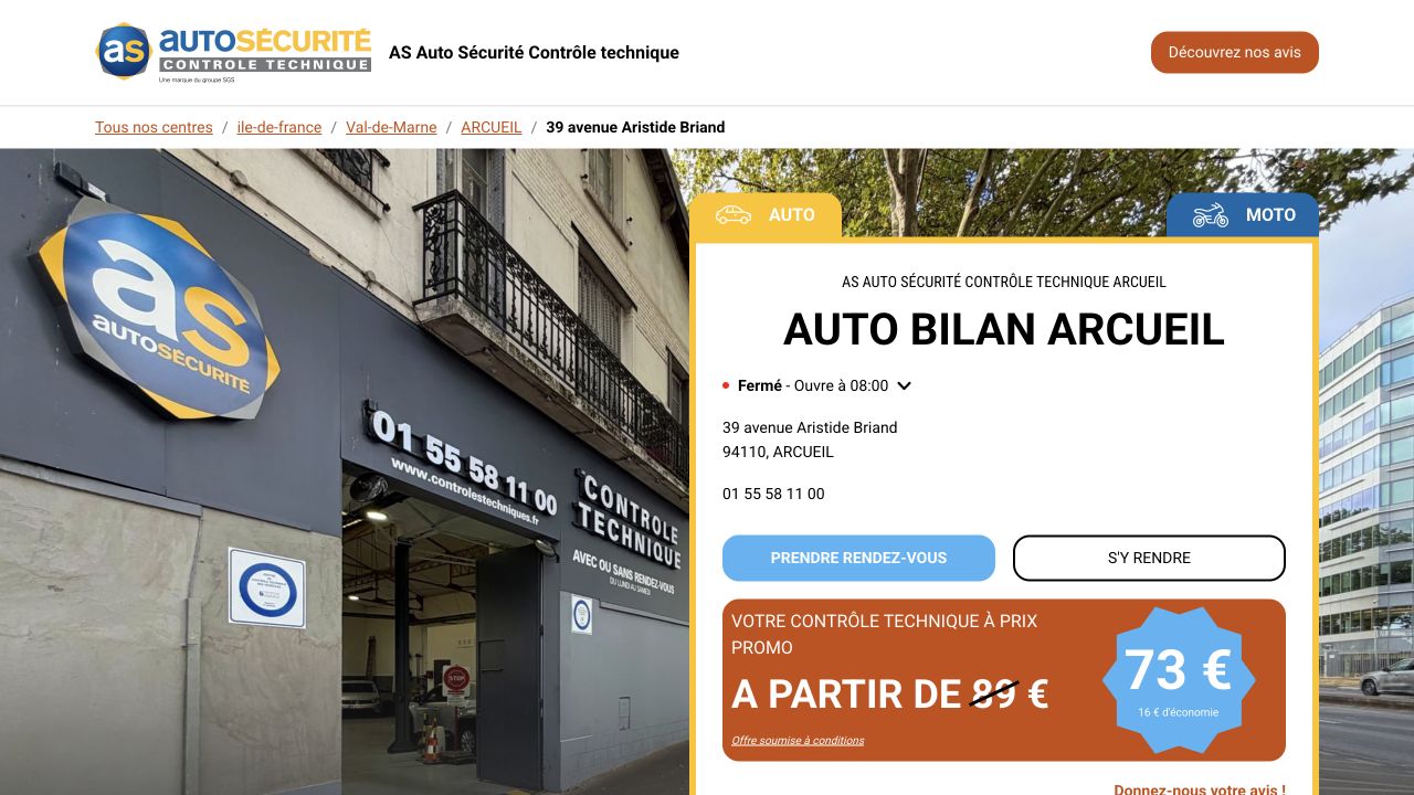 Capture du site de AUTO BILAN ARCUEIL · Arcueil