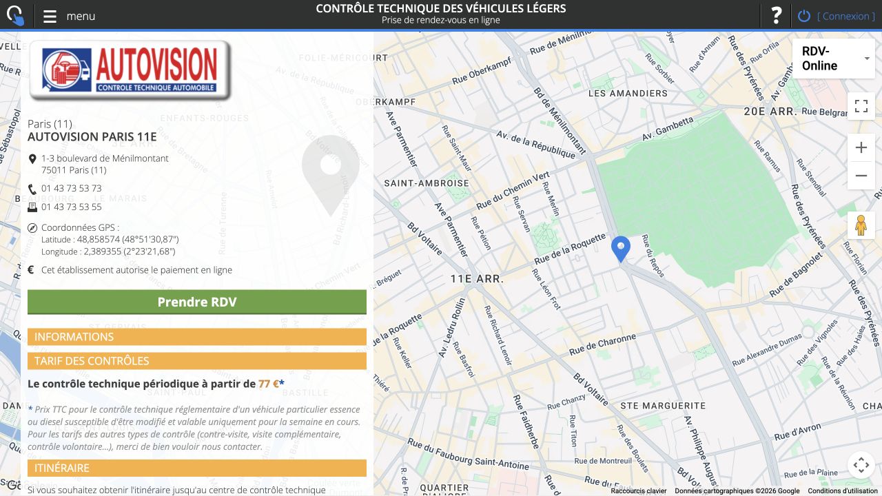 Capture du site de VIVAUTO PLVL · Paris